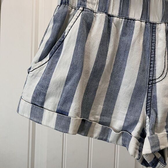 Rewash Striped Blue White Pull On Shorts Beachy Coastal Womens Size M High Rise - Picture 2 of 8